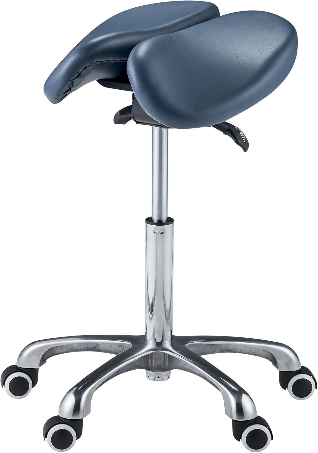 Massage Berkeley MS13D Ergonomic Posture Saddle Chair-Two-Part Saddle Stool- Hydraulic Swivel Rolling Seat Stool and Height- Aluminum Base with Soft Rubber Wheel Casters-Blue