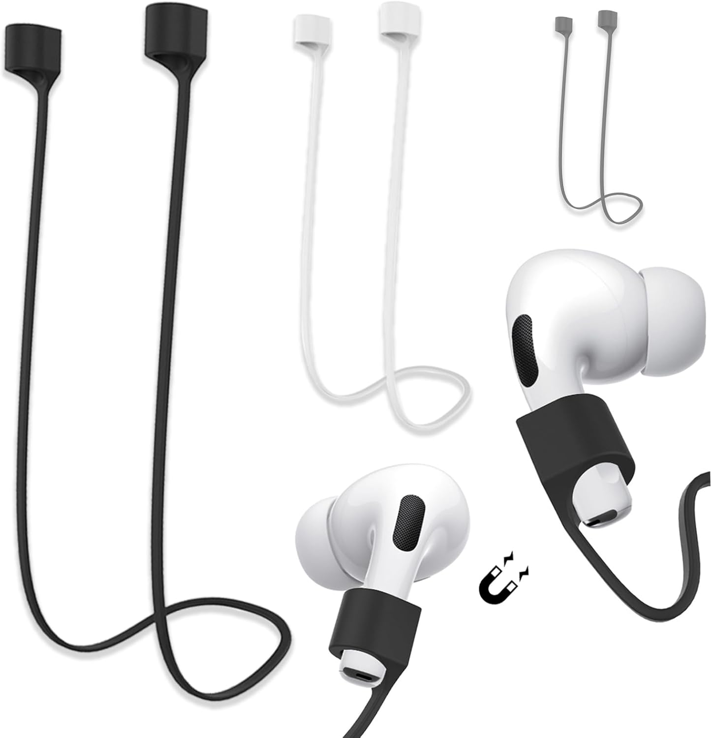 Jinpojun 3 Pcs Magnetic Anti-Lost Straps Compatible with AirPods 4/3/2/1 and AirPods Pro 1/2, Earbud Lanyard Soft Silicone Leash Sport String, Neck Rope Cord Accessories for Sports Running (3 Color)