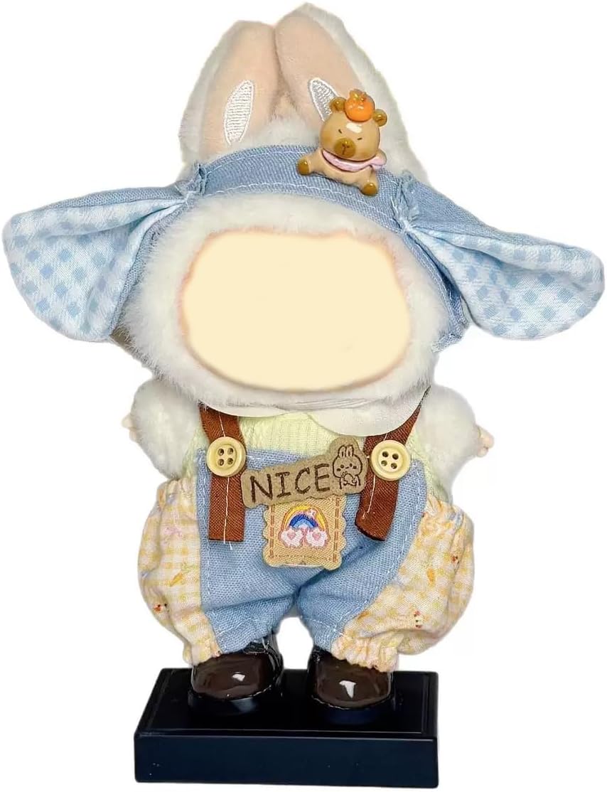 Clothes for La bubu, Handcrafted Clothes for Labubu Premium Denim Bib Pants for Doll, Outfit with Hat Accessories, Stylish Clothes for Doll（Blue）