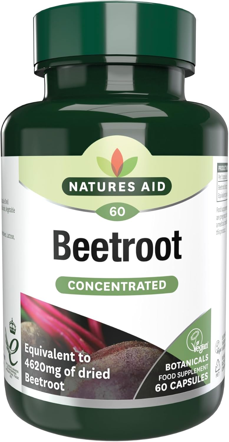 Natures Aid Beetroot 4620mg Supplement - Concentrated High Potency 9240mg Dried Root 1400mg Beetroot Extract - Supports Blood Pressure, Digestion and Detox - Non-GMO, Vegan, Gluten-Free - 60 Capsules