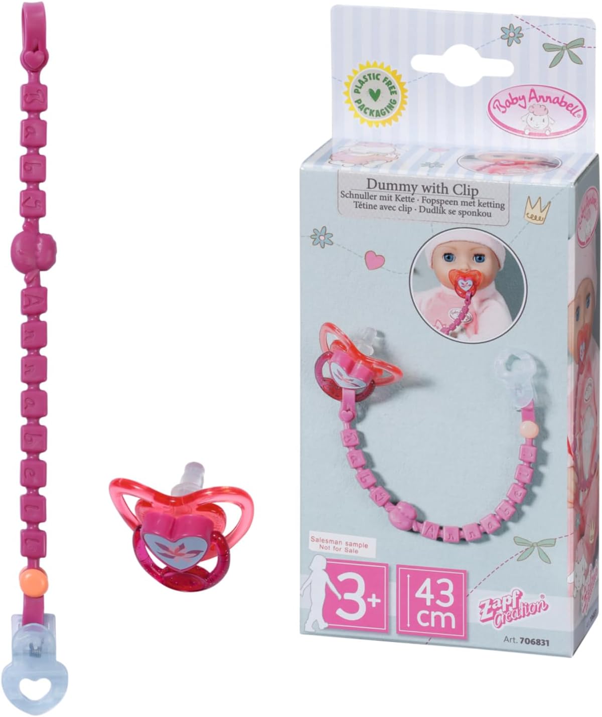 Baby Annabell Dummy with Clip 706831 - Original Accessory Designed for Dolls Toddlers - Includes & Beads - Suitable from 3 Years, Multi