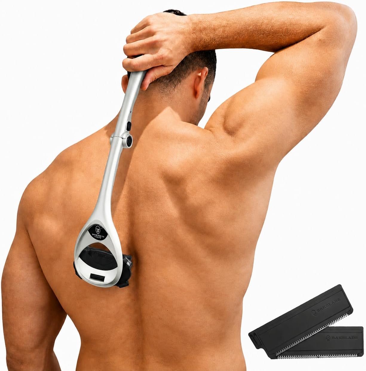 BakBlade 2.0 SilverBak Back Shavers for Men - Ergonomic Back Razor