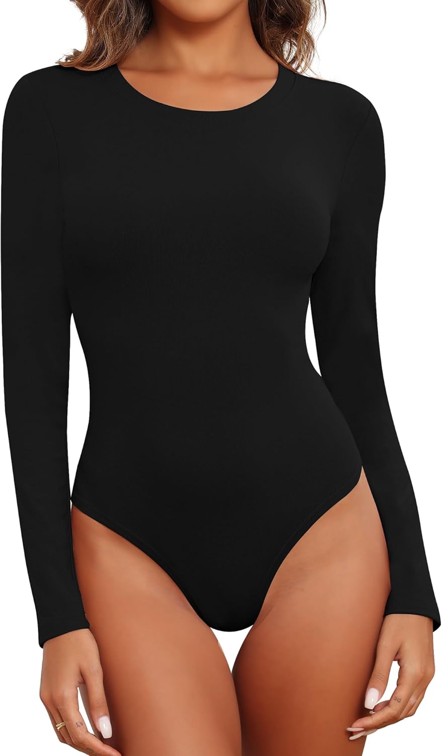 BALENNZ Womens Long Sleeve Bodysuit Round Neck Bodysuit Shirts for Women Crew Neck Body Suits Tops Fall Body Suit Pack