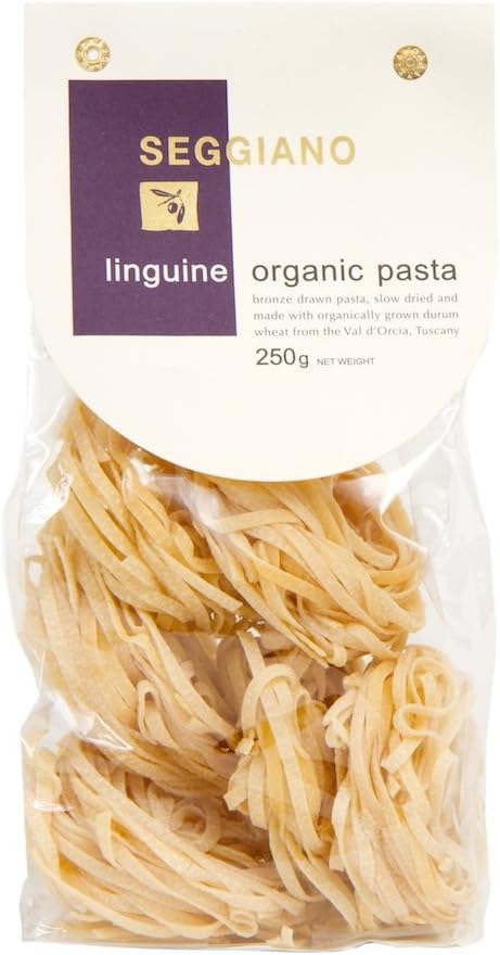 Seggiano Organic Linguine Pasta 250g - Vegan, Vegetarian, GMO Free - Made in Southern Tuscany Using 100% Tuscan Organic Durum Wheat And Using the Bronze Drawn Method