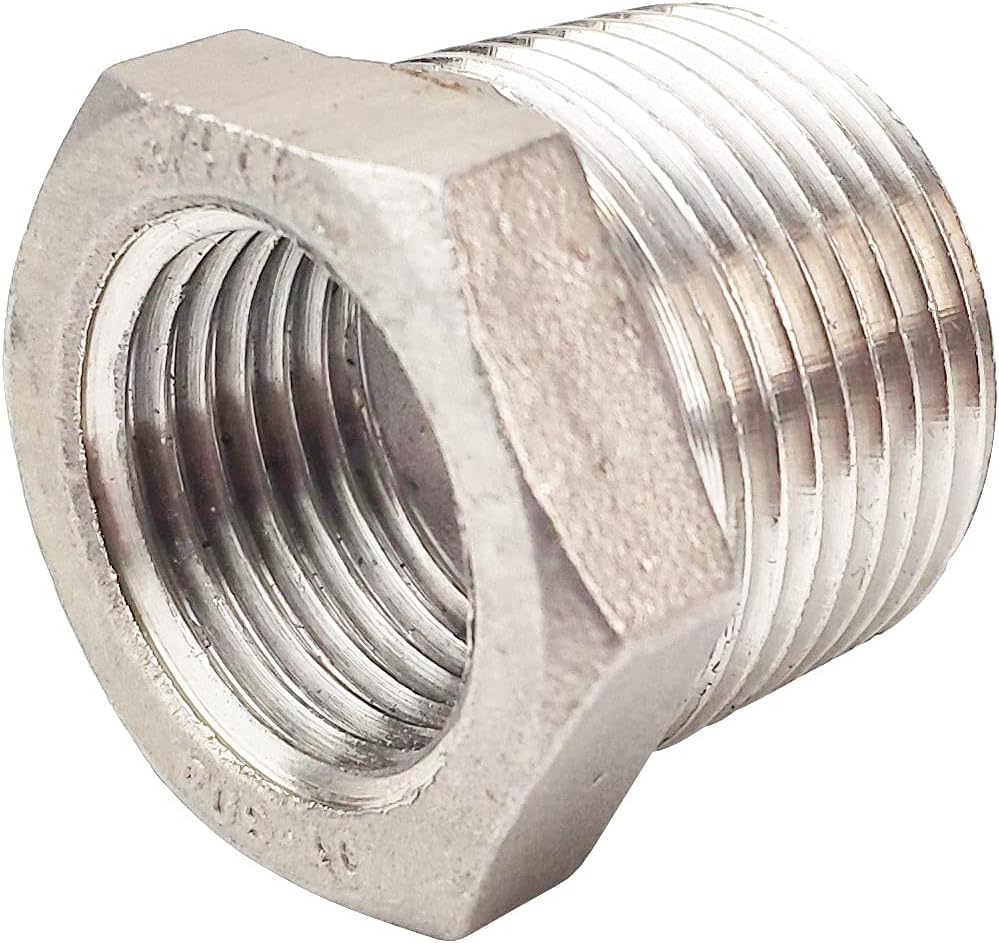 3/4" Male x 1/2" Female Thread Reducer Bushing Pipe Fitting, Adapter, Stainless Steel SS 304 NPT Reducer Bushing Pipe Hose Fitting