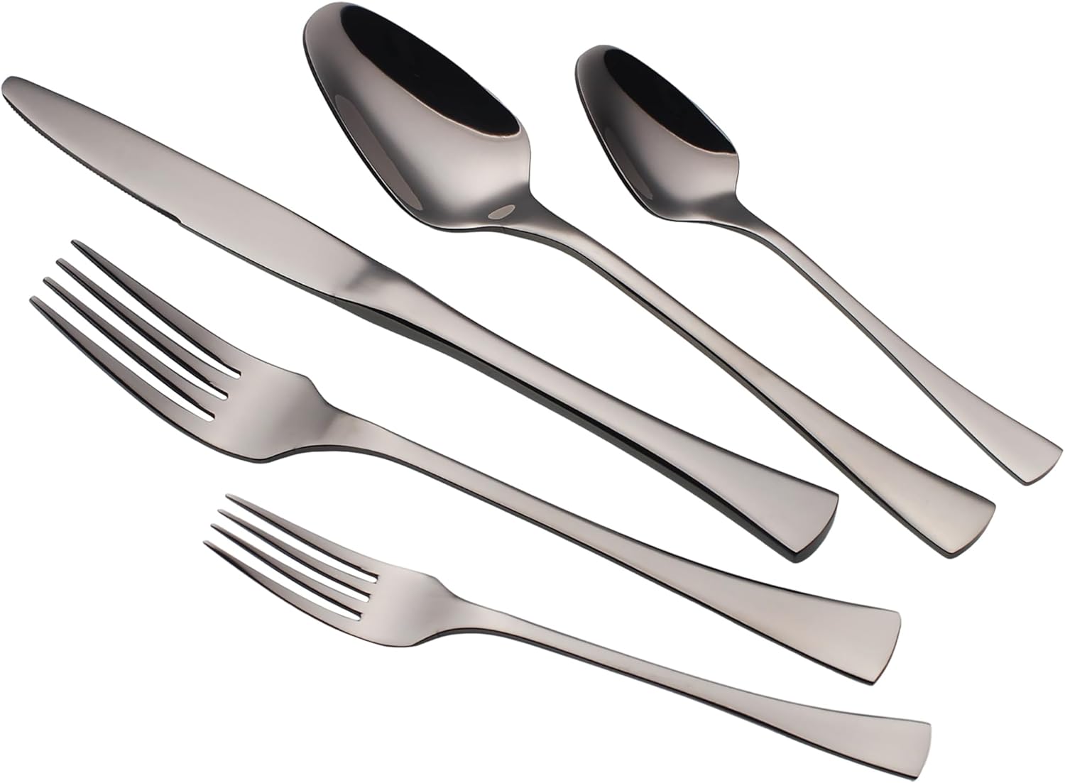 30 Pieces Elegant Silverware Set Modern Black Heavy 18/10 Stainless Steel Flatware Set Mirror Polished Finished Utensil Service for 6 with Gift Coffee Stirring Spoons