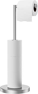 FORIOUS Toilet Paper Holder Stand, Brushed Nickel Toilet Paper Holder Free Standing, [2.9lb Weighted Base] Stand Up Toilet Paper Holder for Bathroom, 304 Stainless Steel Roll Tissue Holder Stand