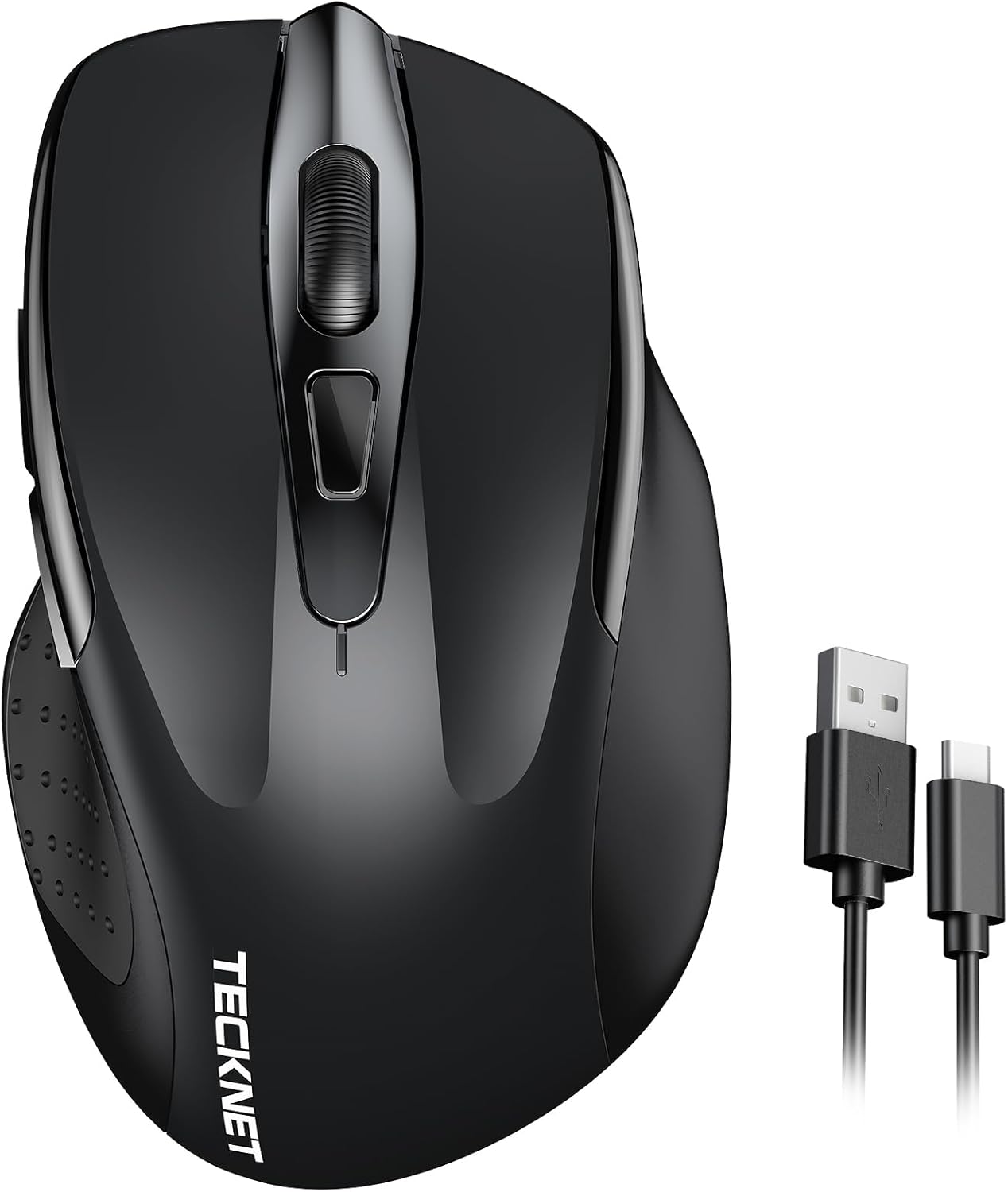 TECKNET Wireless Mouse Rechargeable, 2.4G USB-A Silent Mouse, Quiet Click, 6 Adjustable 4800 DPI, Cordless Computer Mouse, Ergonomic Mouse for Laptop, 6 Buttons Mouse for Chromebook, Ergo Grip - Black