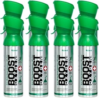 Boost Oxygen Canned Oxygen for Breathing for Home Use, Exercise, or Altitude Sickness, Includes Sealed Cap & Mask, 5-Liter Canister, Natural, 8 Pack