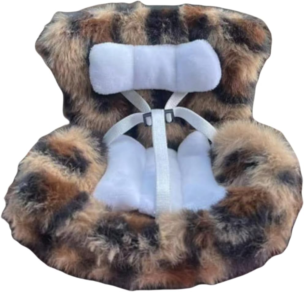 Generic Car Seat for Plush Dolls, Soft Cushion Display Stand with Air Vent Clip, Desktop Decor (leopard print)