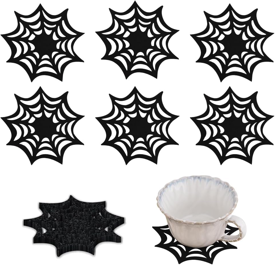 Halloween Kitchen Table Decor Accessories Halloween Coasters Halloween Spider Web Placemats Halloween Table Mats Spider Webs Halloween Table Decorations for Kitchen Spider Web Coasters 6PCS