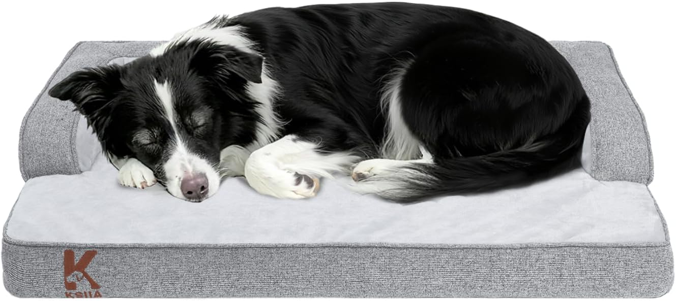 KSIIA Washable Dog Bed Large Sized Senior Dog, Orthopedic Warm Soft Pet Sofa Waterproof Pet Couch with Sides, Non-Slip and Egg-Crate Foam Big Beds with Removable Cover, 35x22Inch, Grey