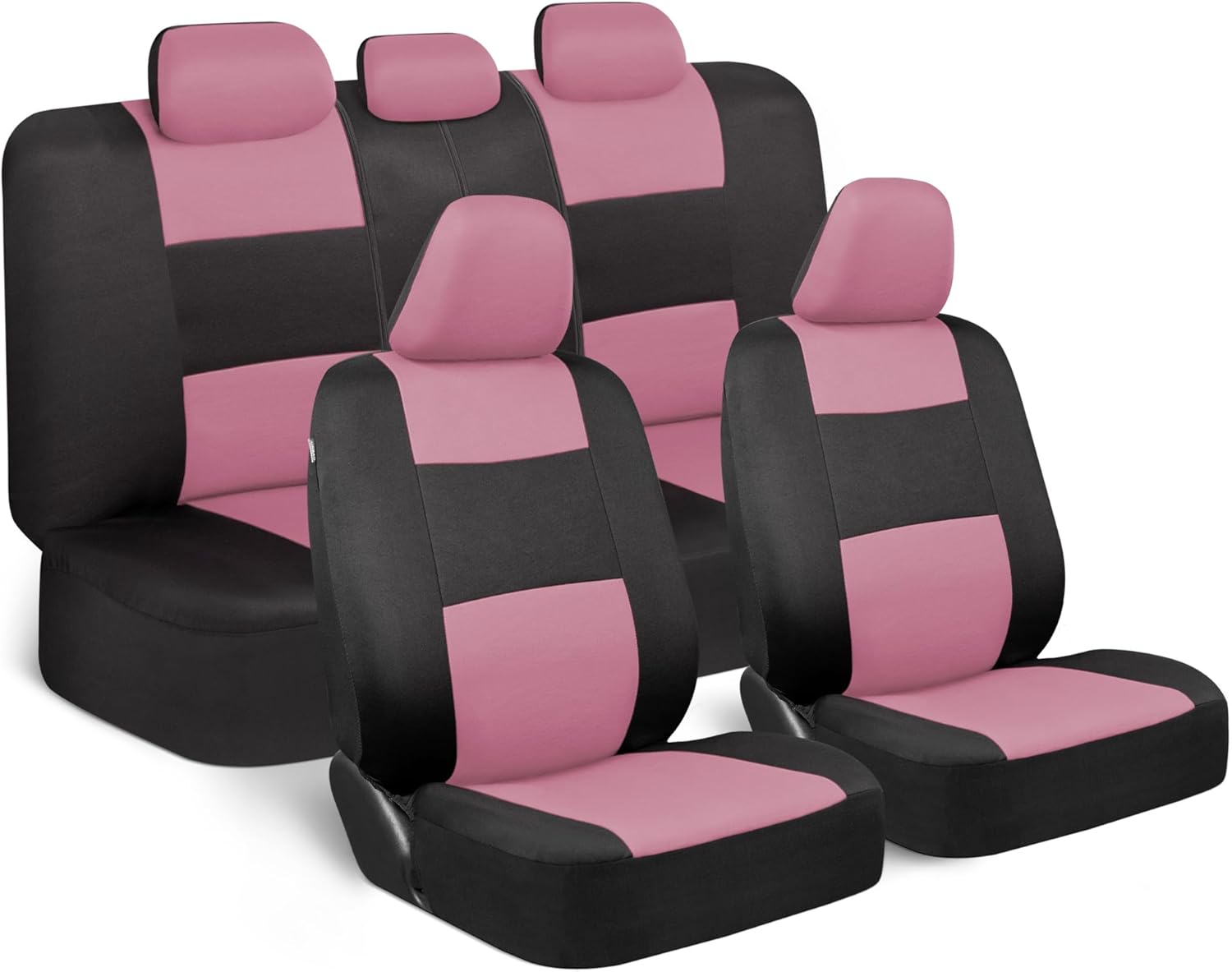 BDK PolyPro Car Seat Covers Full Set in Pink on Black – Front and Rear Split Bench for Cars, Easy to Install Cover Set, Accessories Auto Trucks Van SUV