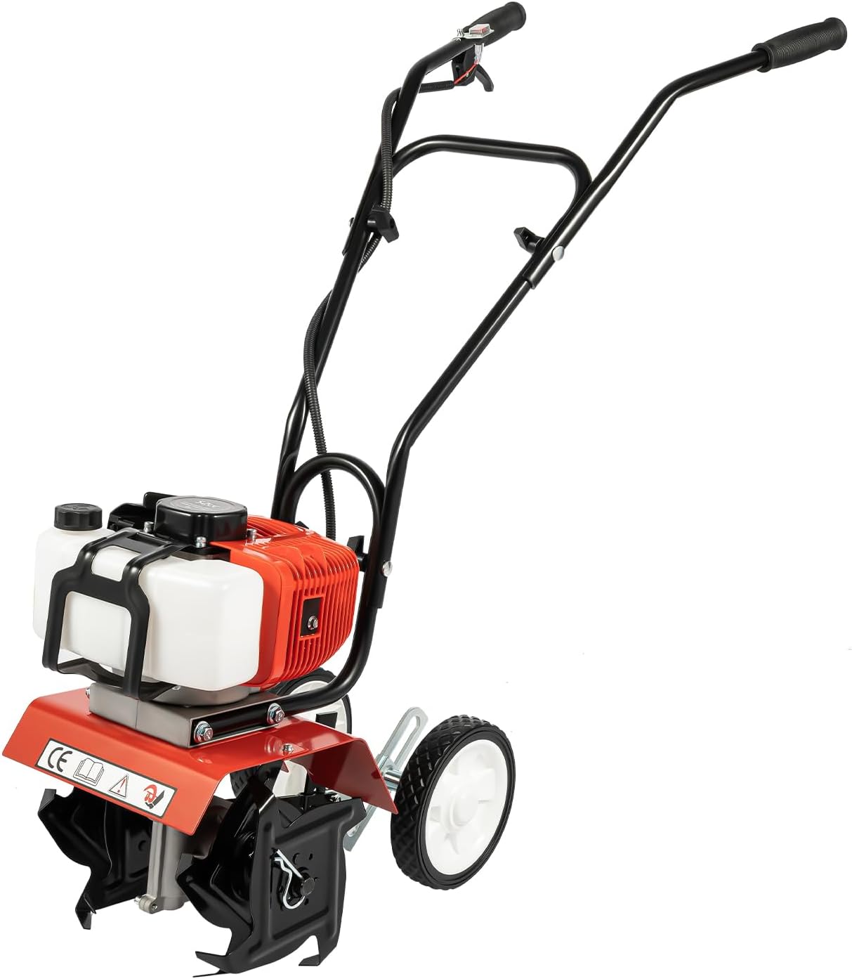 Garden Petrol Tiller, 52cc 2 Stroke Lawn Soil Cultivator Rotovator with 4 Tiller Blades, 1900W 6500-7000rpm, 30cm Cutting Width and 3-12cm Cutting Depth