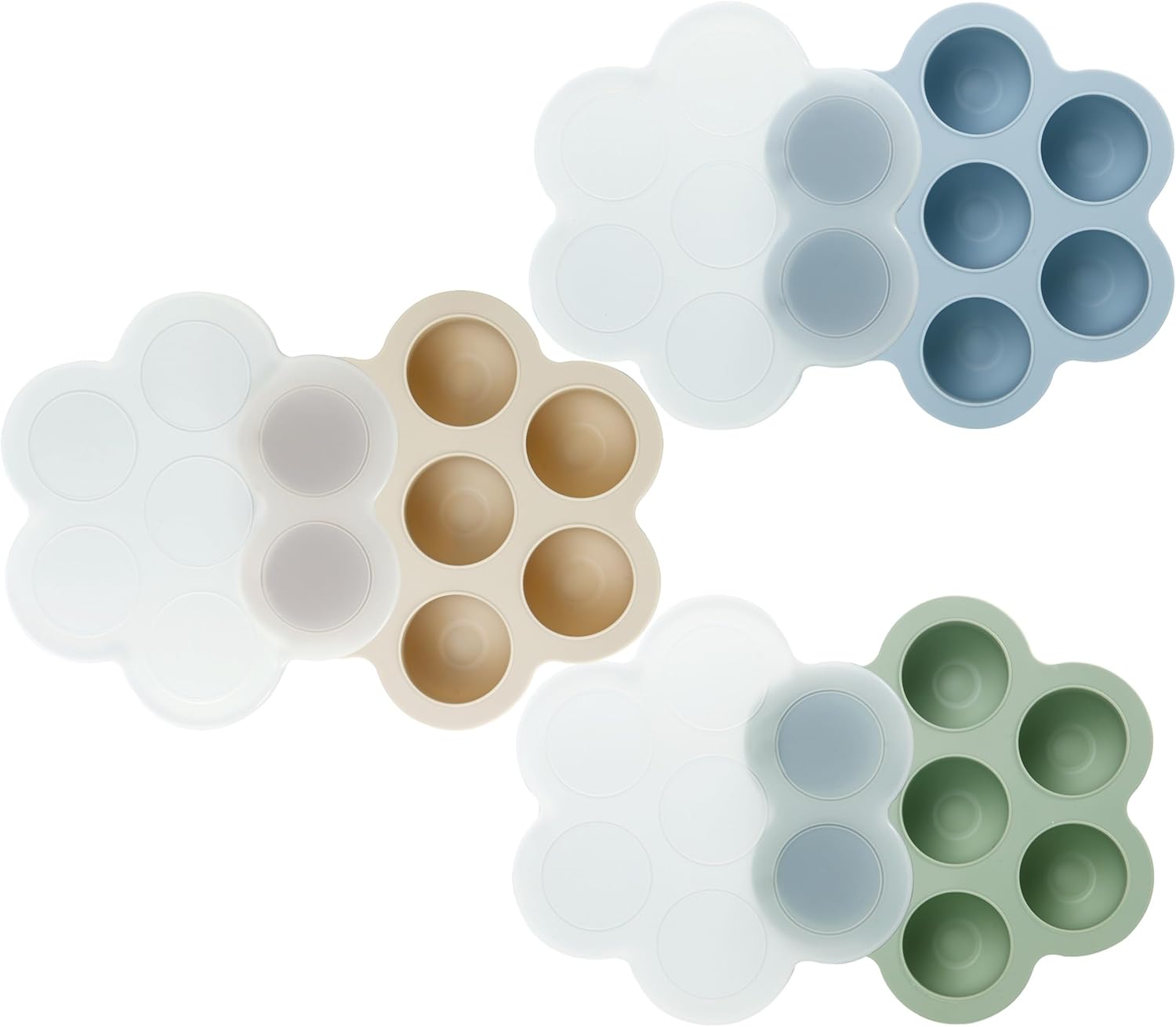 PandaEar 3 Pack Silicone Baby Food Freezer Tray with Lids, Ice Cube Trays for Freezer, Weaning Freezer Tray for Baby Food, Silicone Ice Trays Baby Food Storage Container Tray (Blue/Green/Carnation)