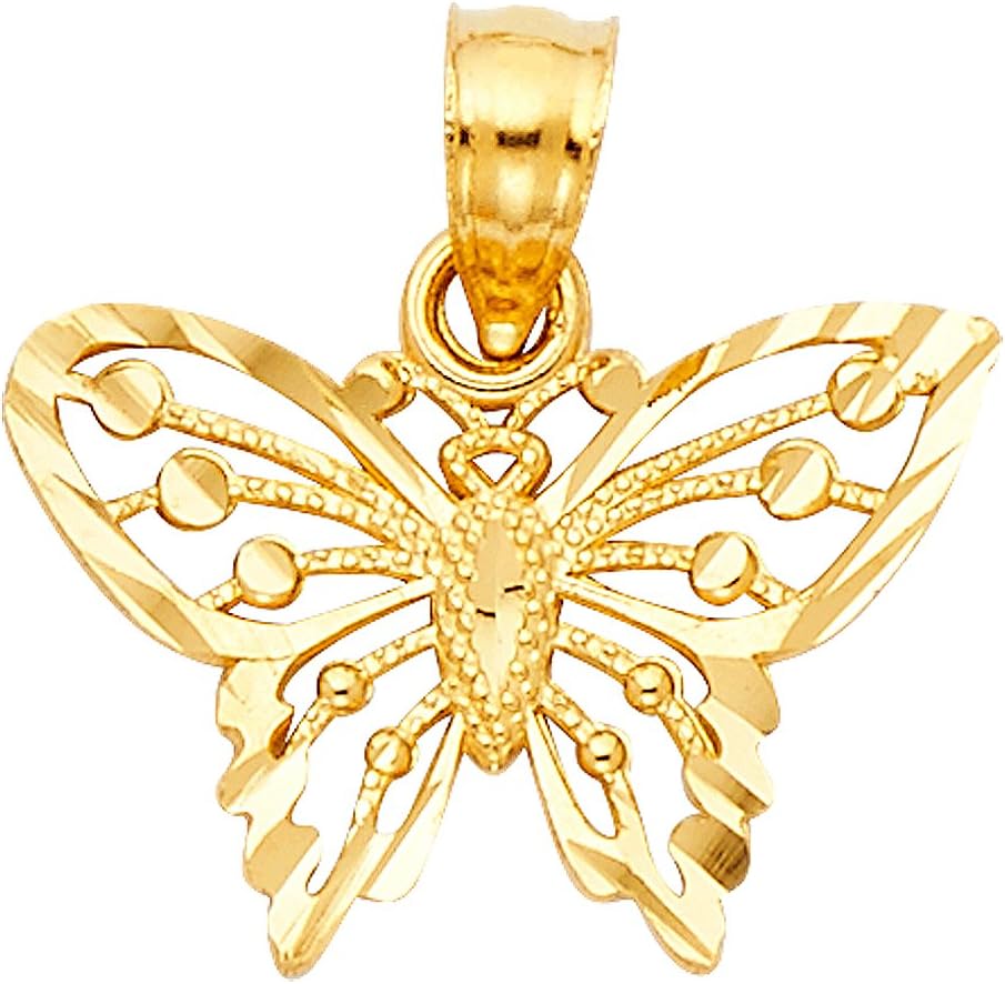 14k REAL Yellow Gold Butterfly Charm Pendant