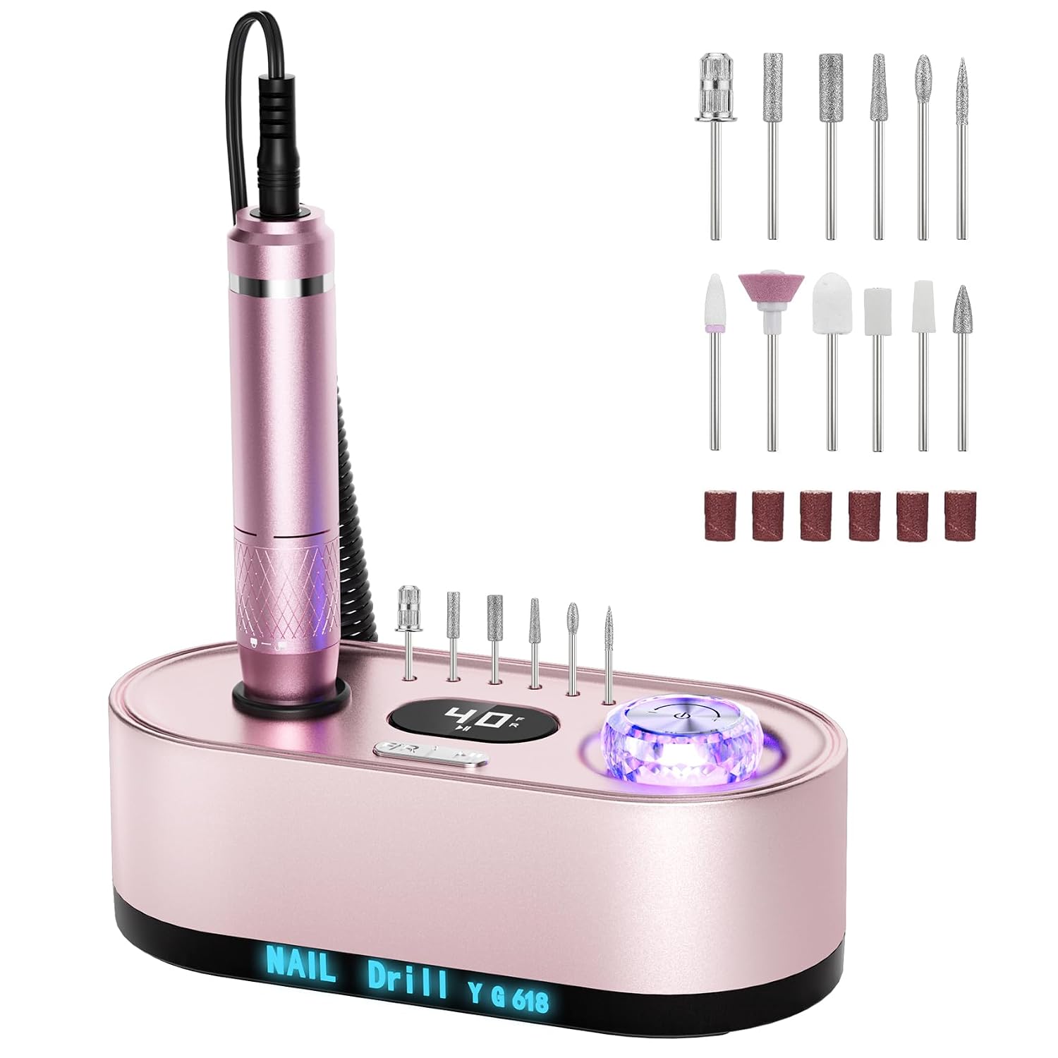 JOSGLOI 40000RPM Professional Nail Drill E-File for Gel Polish Removal | LCD Display; Smooth Stepless Control; Quiet Low-Vibration; Ideal for Manicure Pedicure Nail Prep, Salon & Home DIY Nail Care