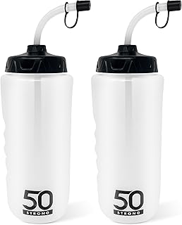 1 Liter Sports Water Bottle W/Straw - Easy Squeeze + Built In Finger Grip - BPA Free Plastic - Use W/Sport Helmet In Football & Hockey - Single & Multi-pack (2-Pack)