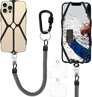 Cell Phone Lanyard, Phone Lanyard Tether with Patch, 2 in 1 iPhone Lanyard Tether with Carabiner Clip for Anti-Drop Outdoor Skiing Hiking Cycling Climbing, Fits iPhone and Most Cell Phones