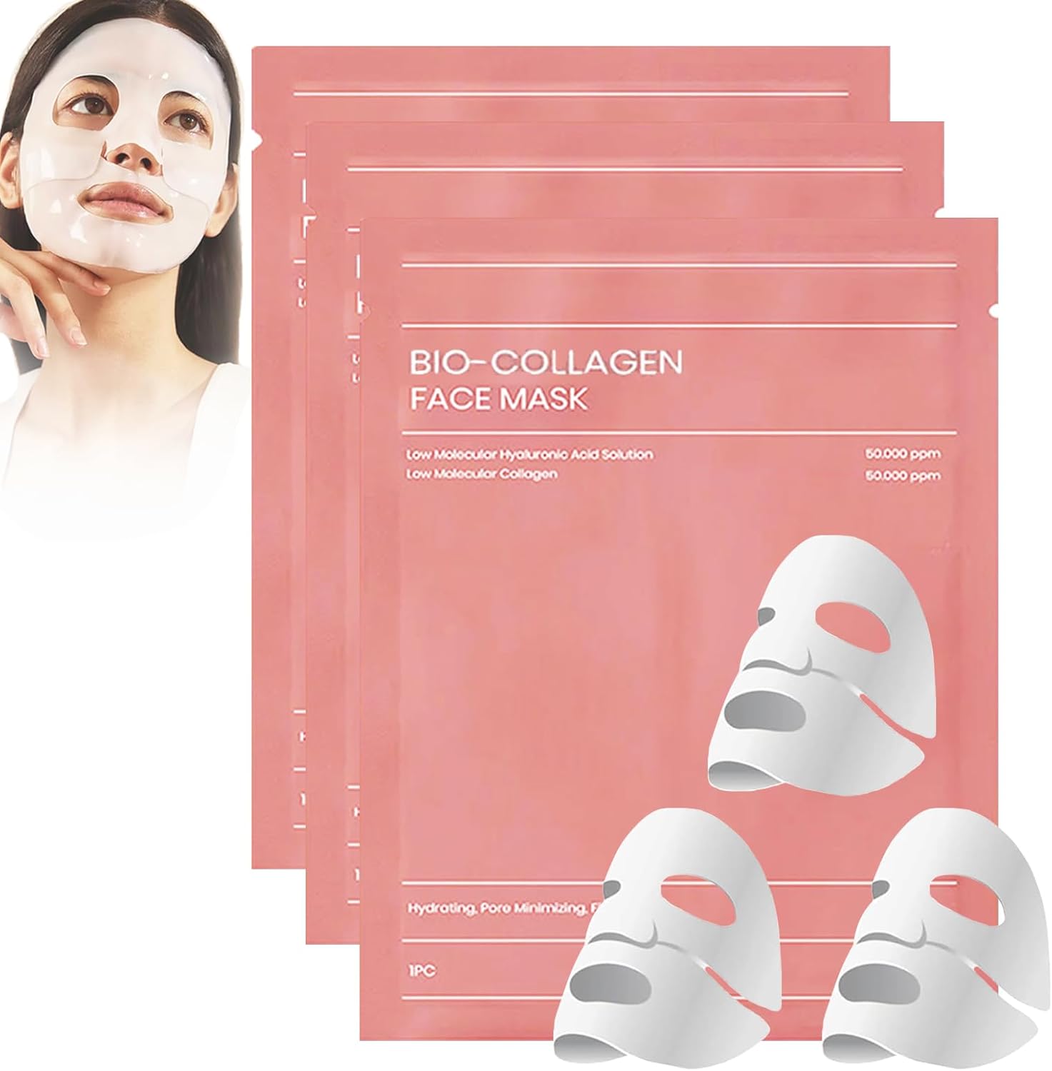 Collagen Mask - 3PCS Bio Collagen Face Mask - Anti Wrinkle Face Mask - Hydrating Face Masks - Face Masks Beauty for Firming, Bri_ghtening, Anti-Aging