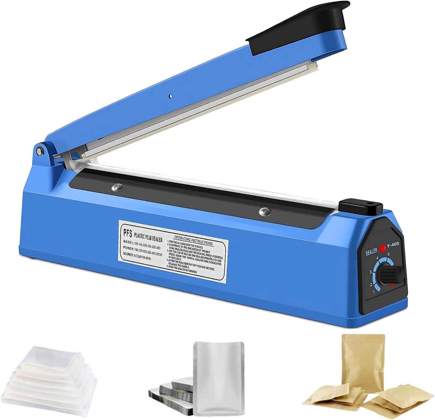 Impulse Sealer Machine 200mm, Manual Heat Sealer for Plastic Bags