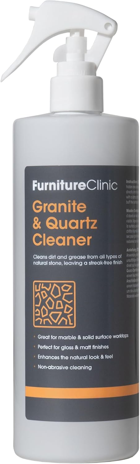 Furniture Clinic Granite & Quartz Spray Cleaner for Kitchen Worktops & Sinks - Non Abrasive Cleaning & Streak Free Finish - Stain Remover & Cleaning for Black or White Marble Stone Worktop - 500ml
