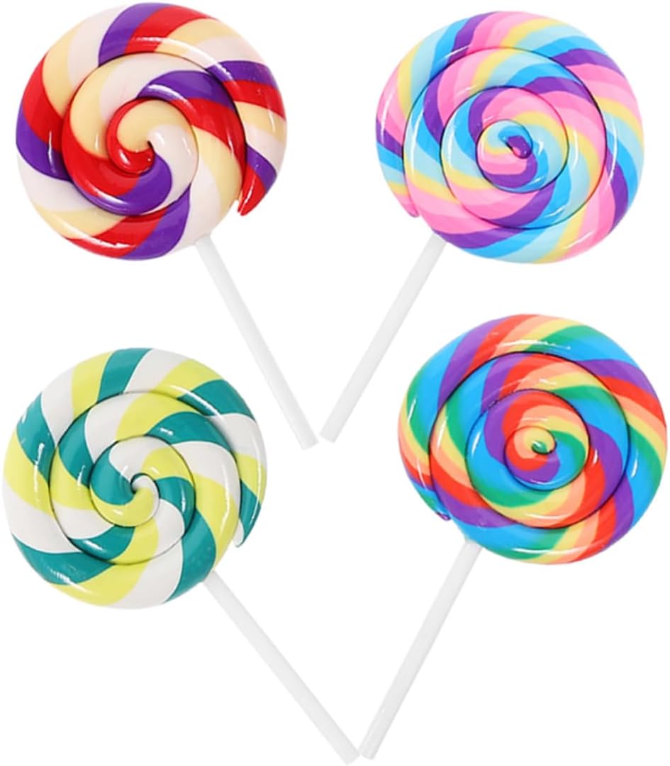 KONTONTY Long-lasting Polymer Clay Lollies 4pcs Decorative Fake Lollipops for Party Photo and Home Decor
