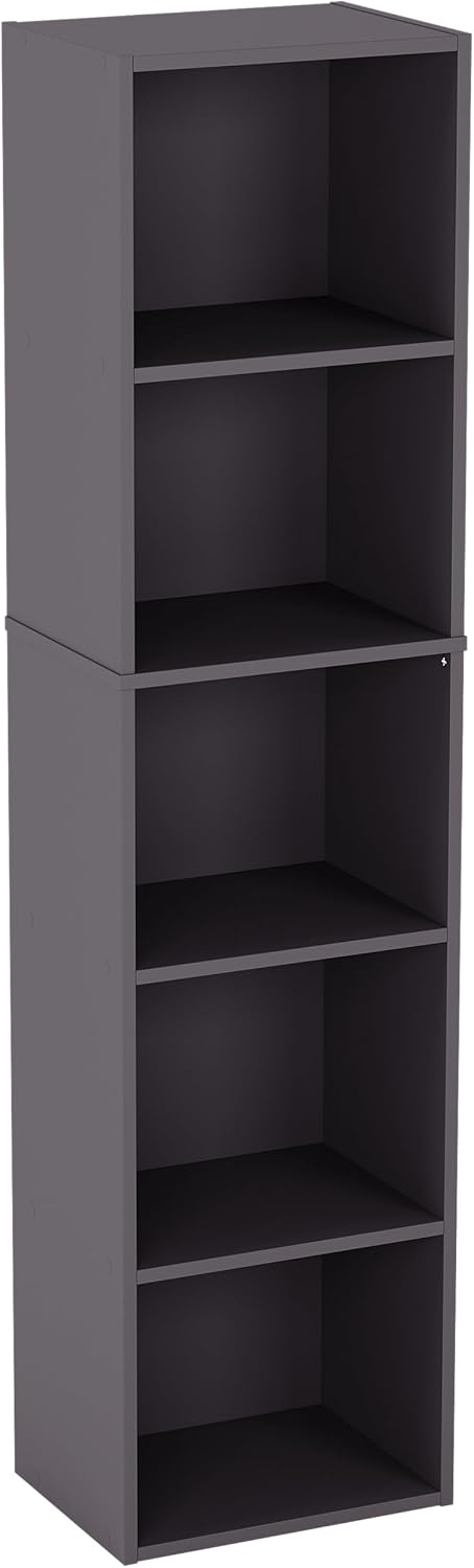 Vida Designs Oxford 5 Tier Cube Bookcase, Grey Wooden Shelving Display Storage Unit Office Living Room Furniture