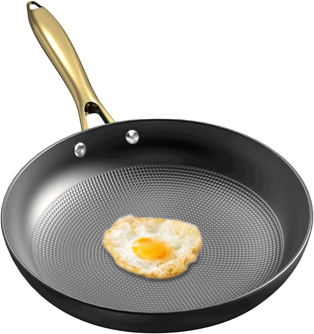 Non Stick Frying Pans – 10 Inch Honeycomb Skillet with Stay-Cool Stainless Steel Handle, Scratch Resistant, Induction Compatible Nonstick Frying Pan for Gas, Electric, Ceramic, Oven & Dishwasher Safe