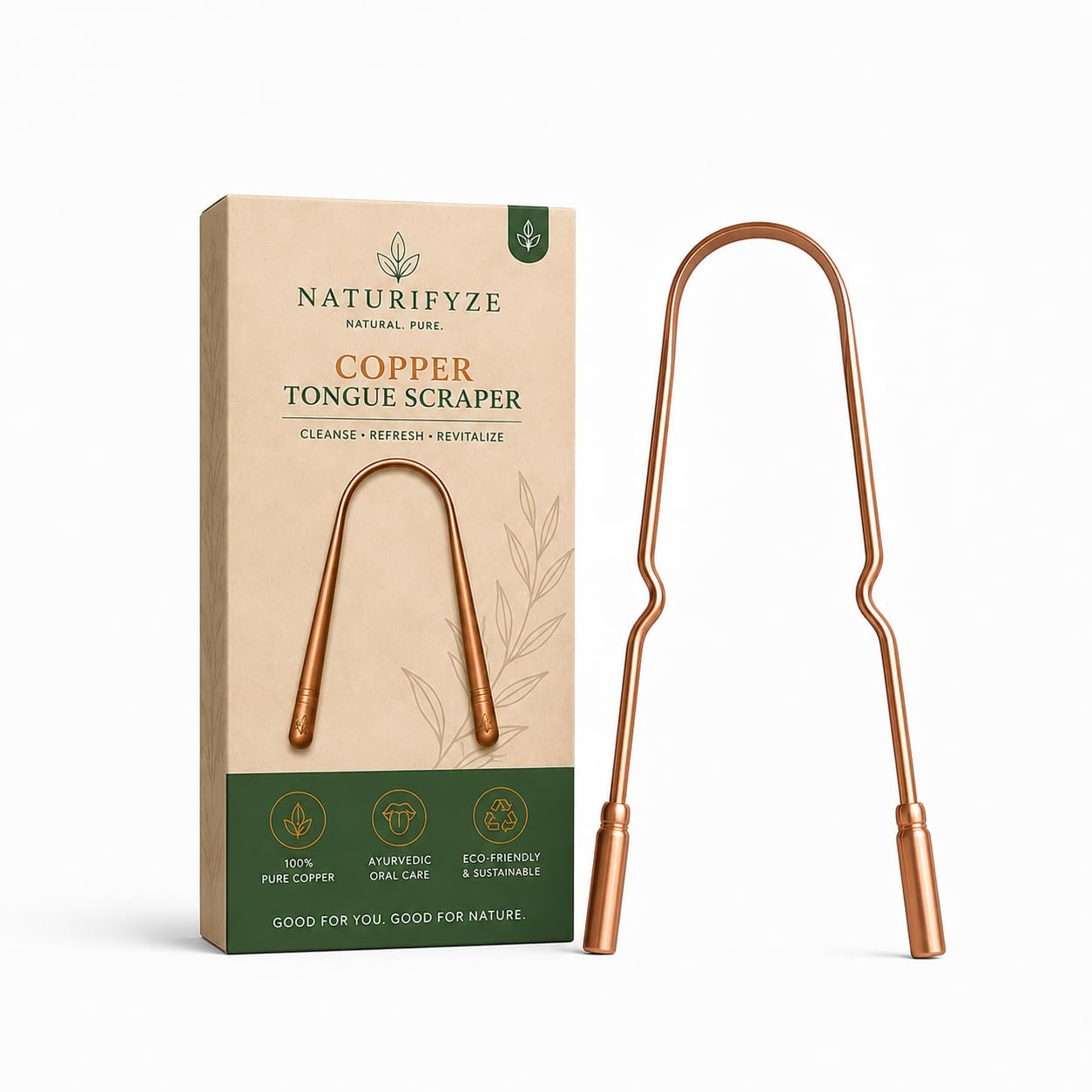Copper Tongue Scraper – 100% Pure Copper Tongue Cleaner, Ergonomic Handles, Oral Care Tool for Fresh Breath, Reusable Copper Tongue Scraper
