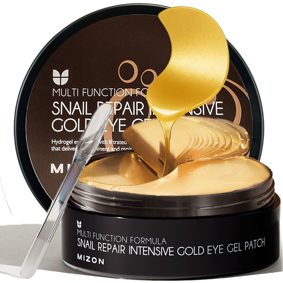 MIZON Under Eye Patches for Puffy Eyes & Dark Circles, 24K Gold & Snail Mucin, 60 Pcs – Anti-Wrinkle Collagen & Peptide Formula – Moisturizing Korean Eye Mask for Elasticity