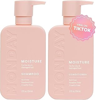 MONDAY HAIRCARE Moisture Shampoo + Conditioner Set for Dry, Coarse, Stressed, Coily & Curly Hair, Made from Coconut Oil, Rice Protein, Shea Butter, & Vitamin E, All-Natural, 12 Fl Oz (Pack of 2)