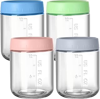 4 Pack Overnight Oats Containers with Lids, Glass Jars with Lids, Mason Jars with Airtight Lids, Glass Storage Containers for Leftover, Breakfast and Lunch(14.5 oz)