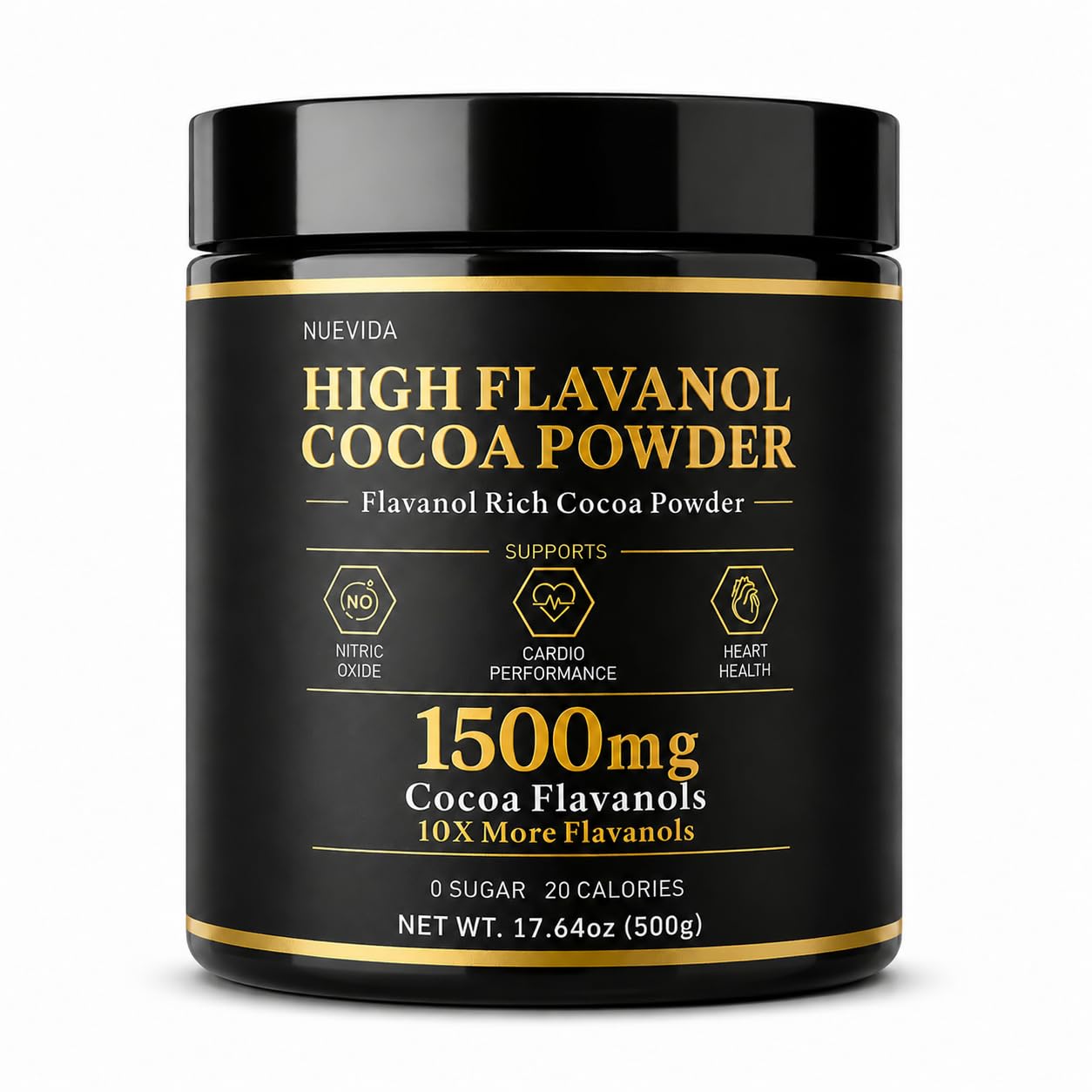 17.64 Oz High Flavanol Cocoa Powder, 1500 mg Flavanols & 10X Concentrated Cocoa Extract with 600mg Epicatechin, Supports Heart Health, Nitric Oxide & Energy – Used To Relieve Afternoon Fatigue