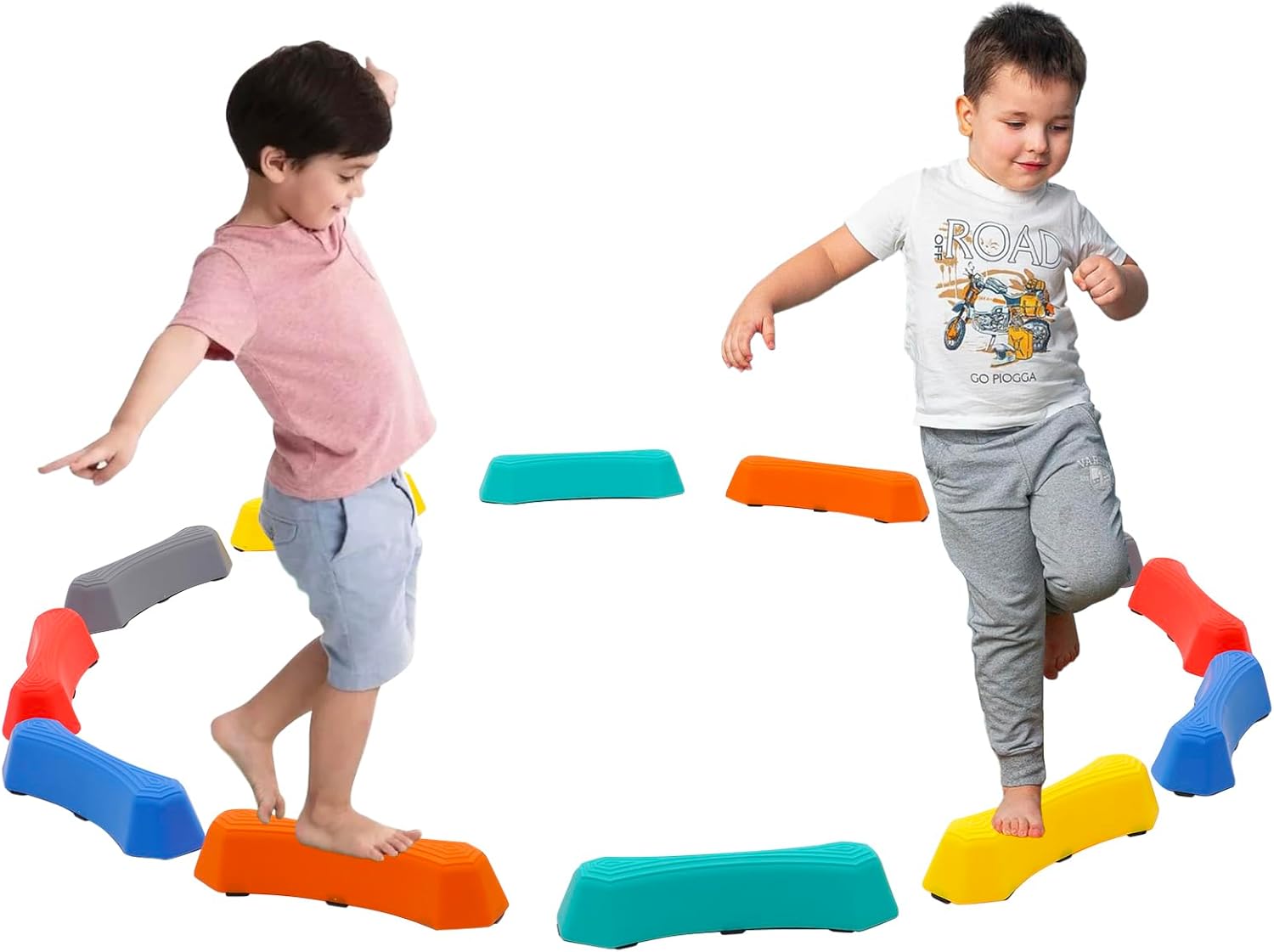 Kids Balance Beam,Stepping Stones with Non-slip Textured Surface & Bottom Mats,12 PCs Stackable Outdoor Indoor Obstacle Course for Toddler