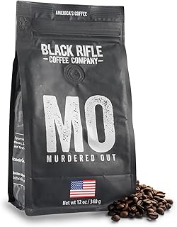 Black Rifle Coffee Company Murdered Out (Extra Dark Roast) Whole Bean Coffee, 12 Ounce Bag of Coffee Beans, Extra Dark Roast Coffee Beans, Extra Dark Roast With Bold Aroma and Smoky Flavors