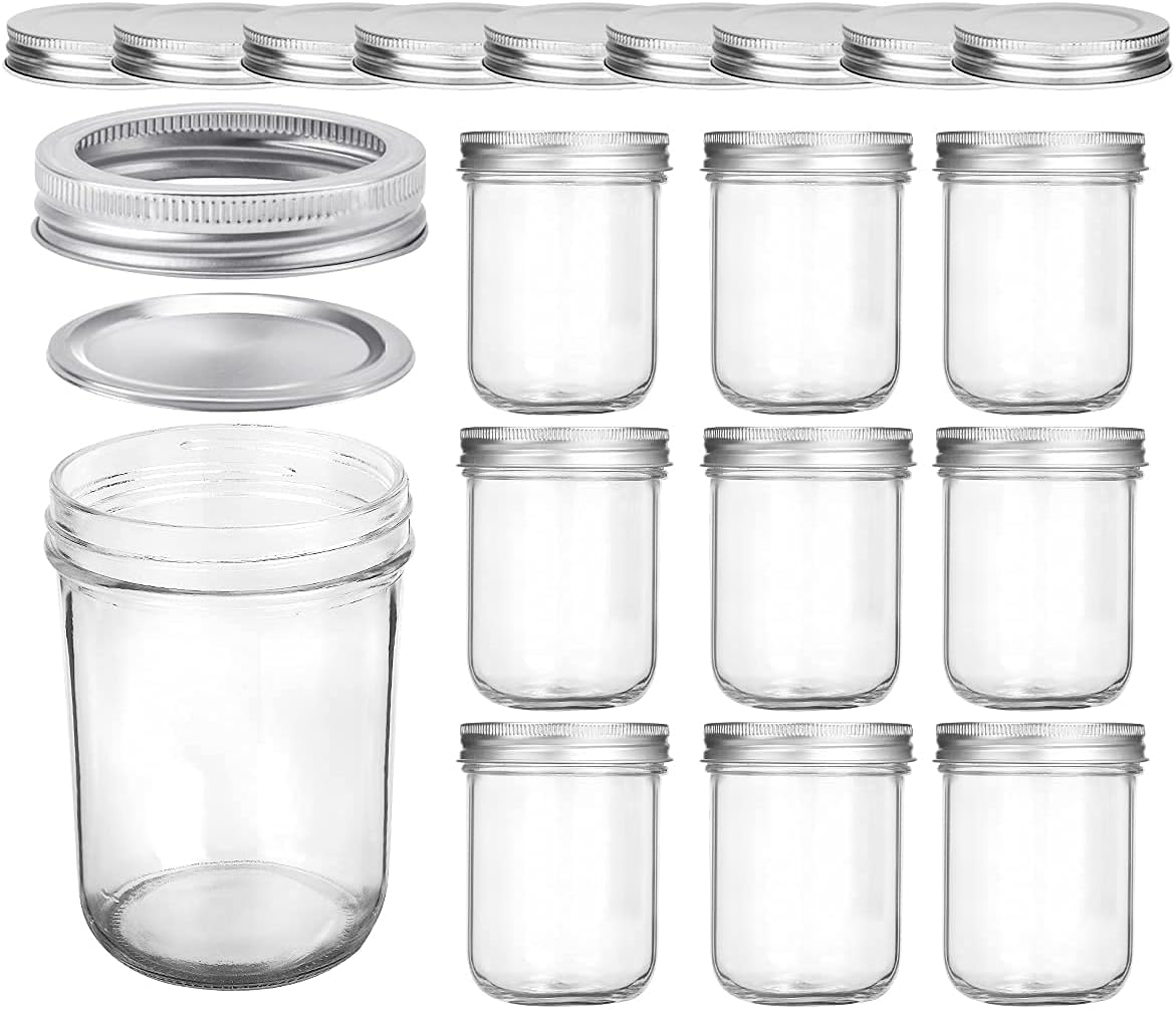 KAMOTA Wide Mouth Mason Jars 9 PACK 16 oz With Wide Mouth Lids and Bands, Ideal for Jam, Honey, Wedding Favors, Shower Favors,DIY Spice Jars, Extra 9 Lids Included
