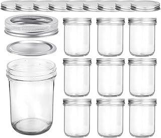 KAMOTA Wide Mouth Mason Jars 9 PACK 16 oz With Wide Mouth Lids and Bands, Ideal for Jam, Honey, Wedding Favors, Shower Favors,DIY Spice Jars, Extra 9 Lids Included