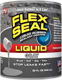 Flex Seal Liquid, 32 oz, Gray, Liquid Rubber Coating Sealant, Waterproof, Flexible, Breathable, and UV Resistant, Roof Repair, Basements, RV, Campers, Trailers, Marine, EPDM, Masonry