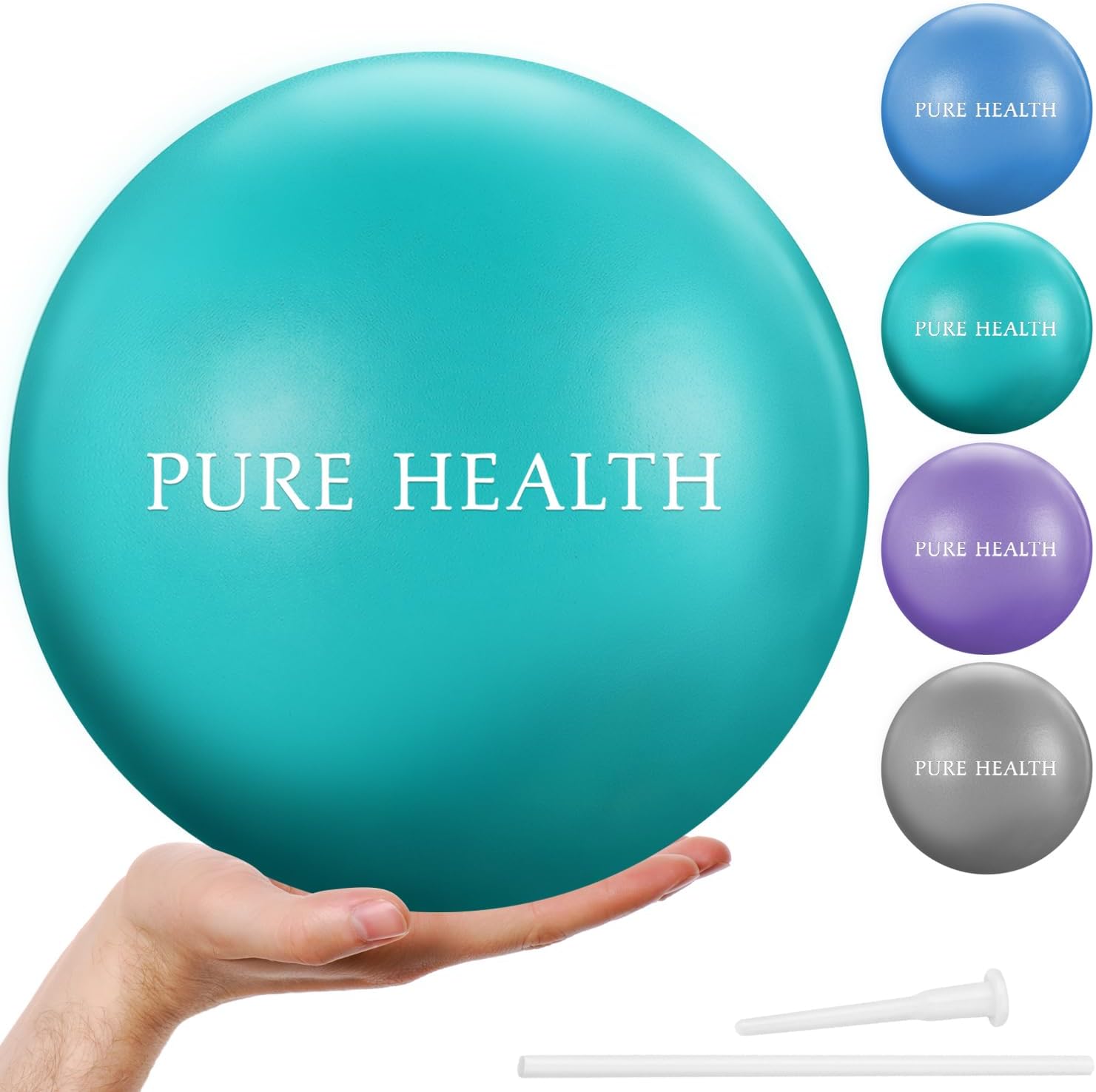 Pure Health 23cm / 9 Inch Soft Pilates Exercise Gym Ball – Perfect for Yoga Exercise Physiotherapy Core Training strength, balance & stability Inflatable Straw for Easy Inflation