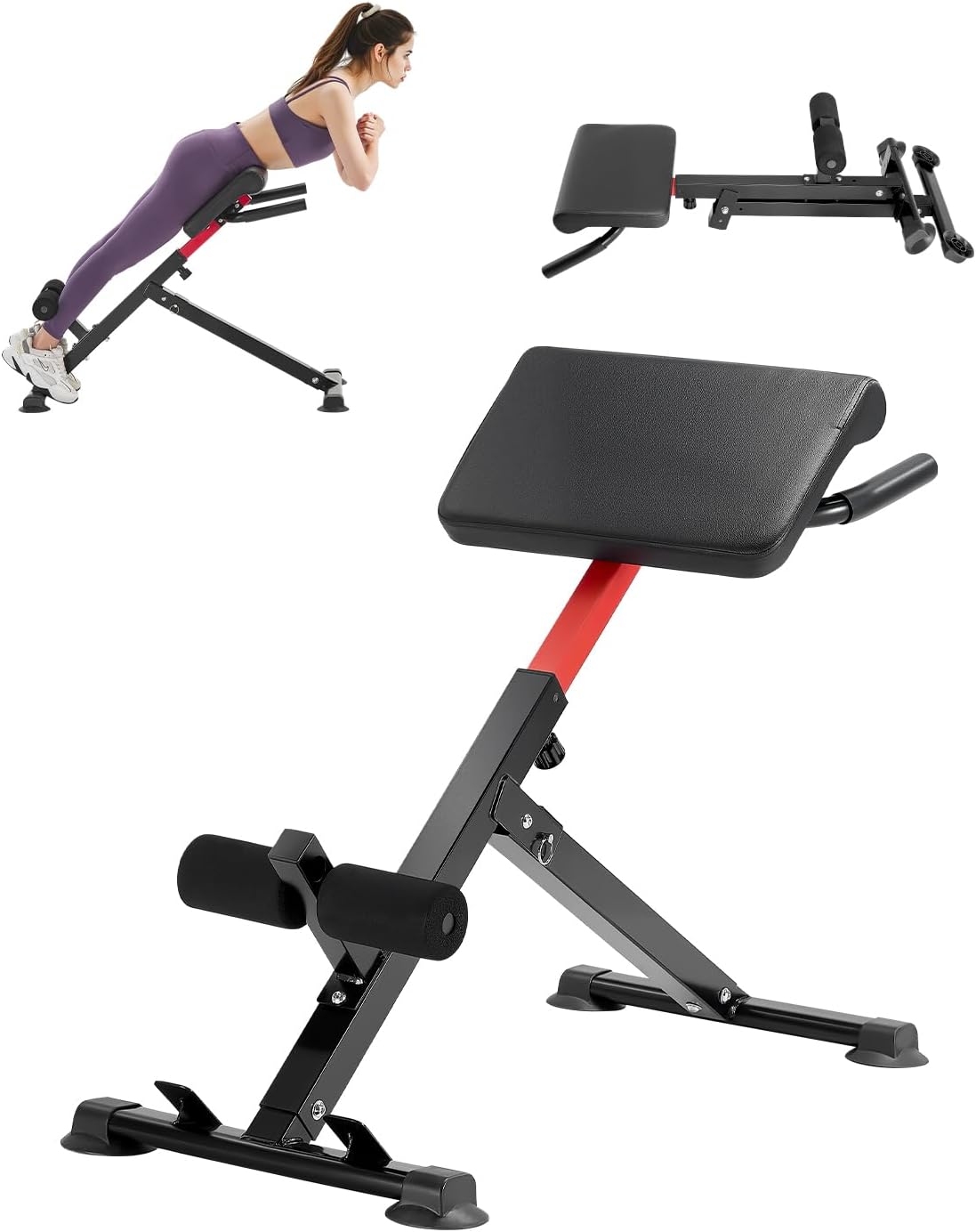 VEVOR Roman Chair Hyperextension Bench, 250 lbs Adjustable & Foldable Extension Machine, Multi-Function Exercise Equipment for Glute, Hamstring, Back, and Ab Workout, Fitness Weight Bench for Home Gym