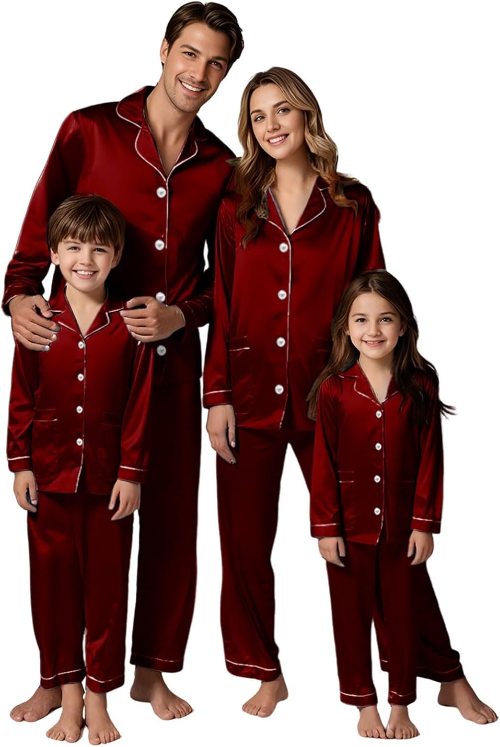 Matching Family Christmas Pyjamas, Christmas Matching Pajamas For Family, Mens Women's Pyjama Sets Long Sleeve Silk Satin Xmas Pjs Set, Xmas Sleepwear Nightwear For Women Men Adult Kid, Couple Pj