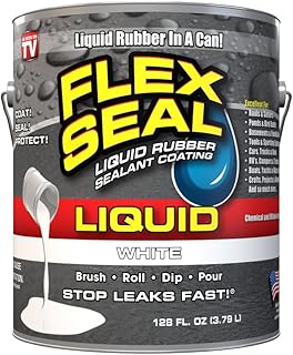 Flex Seal Liquid, Liquid Rubber Coating Sealant, Waterproof, Flexible, Breathable, and UV Resistant, Roof Repair, Basements, RV, Campers, Trailers, Marine, EPDM, Masonry, 1 Gallon, White