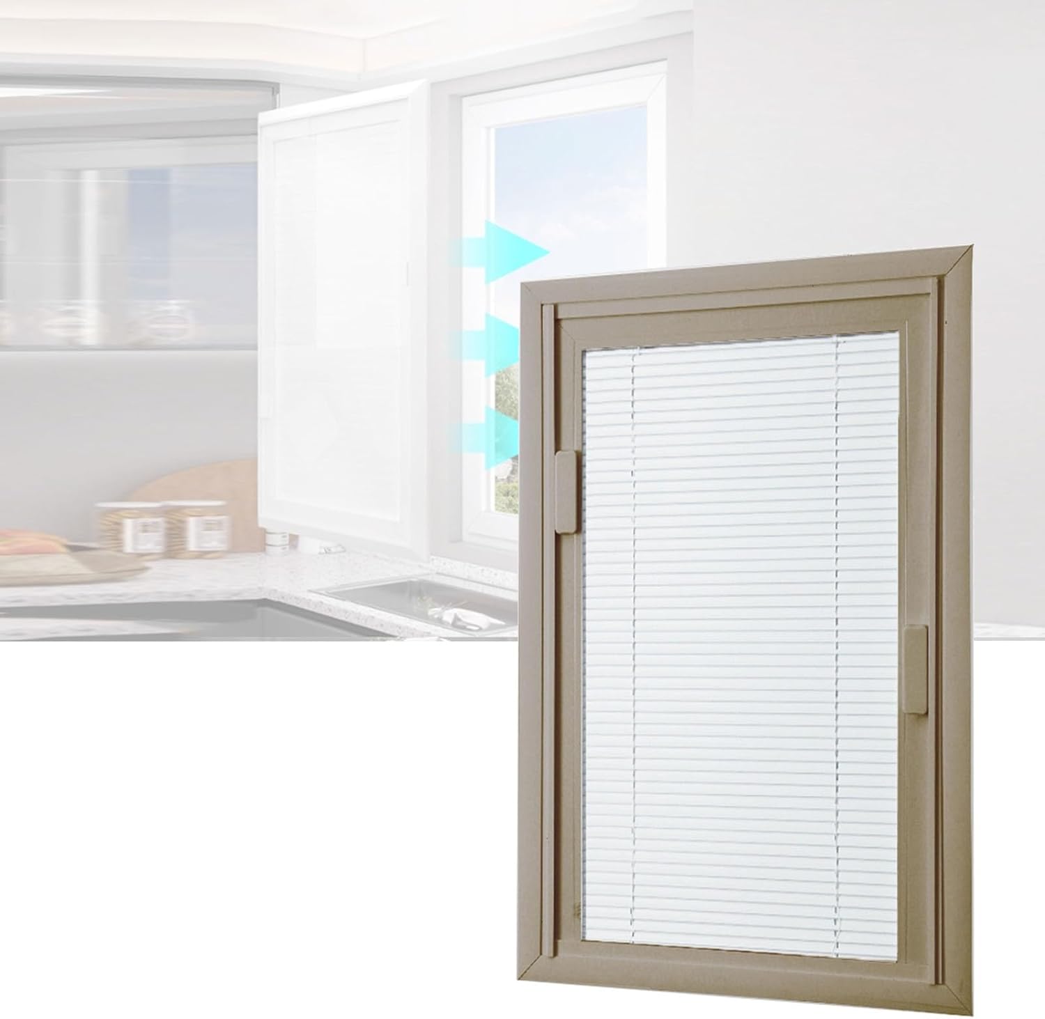 Doors Add Blinds, Innovative Window Shades Behind The Glass, Privacy Security Door Window Shade, 5mm Tempered Glass Blackout Windows Blinds Slats for Home Indoor(125x165cm/49.2x65.0in)