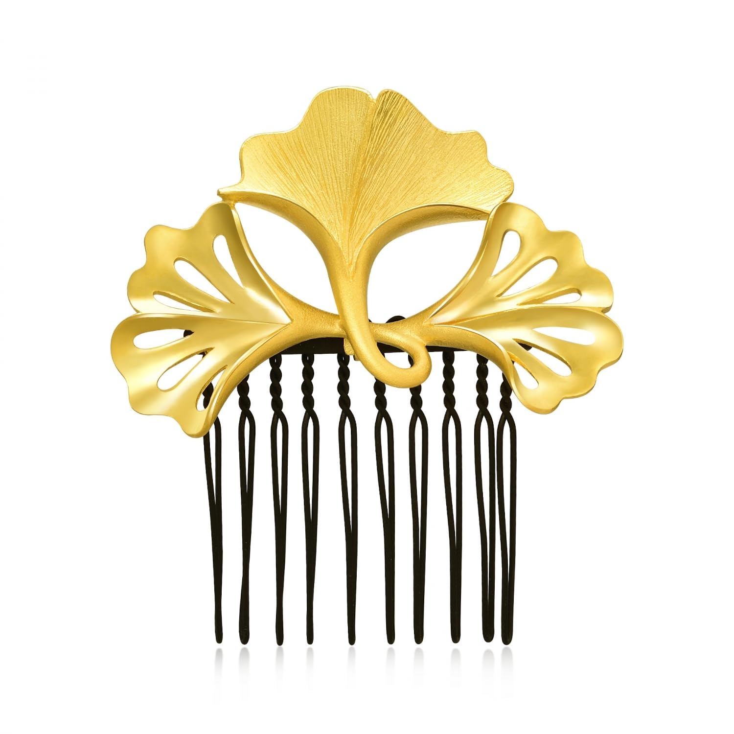 CHOW SANG SANG Chinese Wedding Collection 999.9 24K Solid Gold Price-by-Weight 28.44g Gold Bridal Blossoms Ginkgo Leaf, Comb Clips, Headpieces, Hair Adornment for Bride 92401Q | Front Right