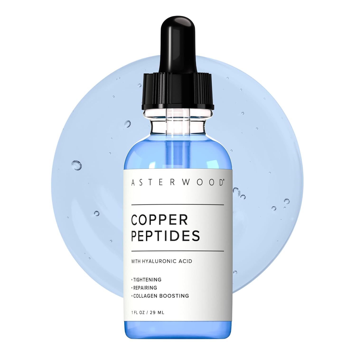 Asterwood Copper Peptides Serum for Face - with GHK-Cu and Hyaluronic Acid - Anti-Aging Facial Serum - 1 Fl Oz