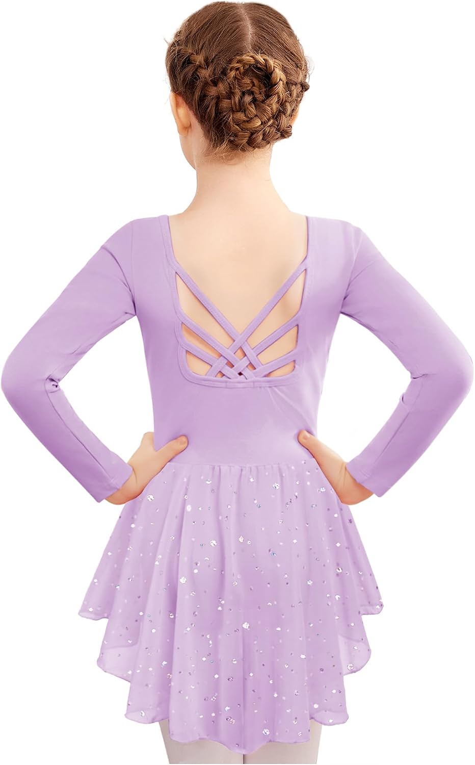 Zaclotre Girls Long Sleeve Ballet Leotards with Shinny Skirts Dance Dress