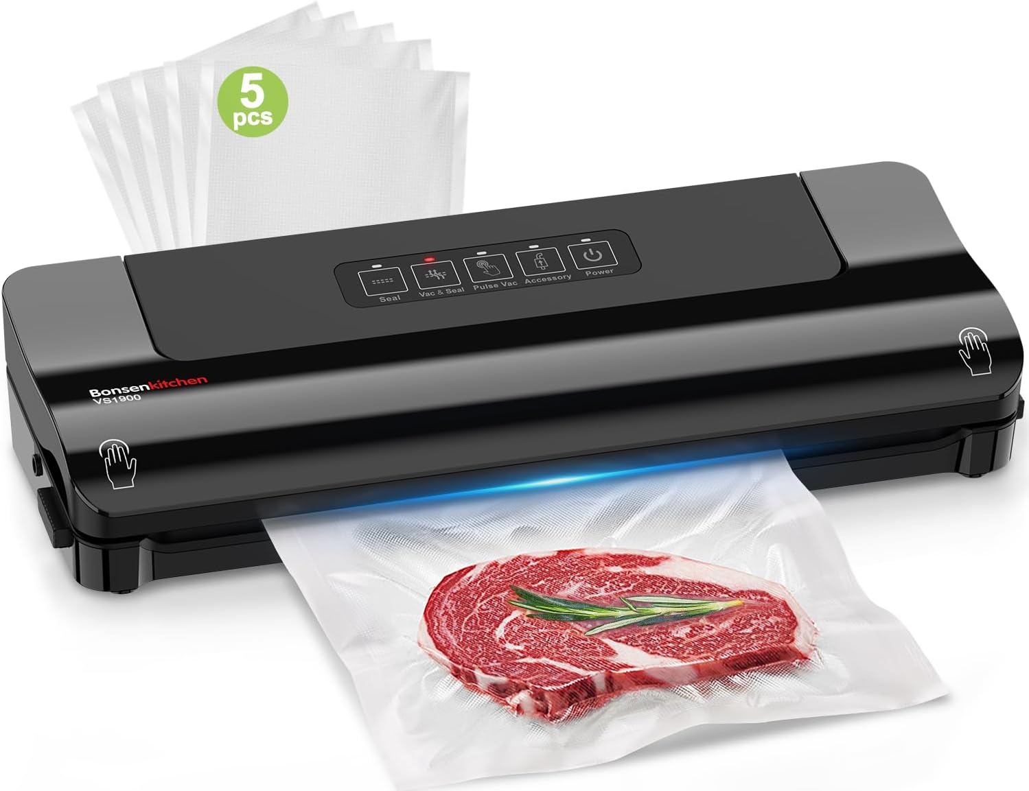 Bonsenkitchen Vacuum Sealer, Fast-Compact Vacuum Sealer Machine, High-Speed Continuous Working, Multi-Functional Food Vacuum Sealer with Vacuum Bags & Accessory Hose