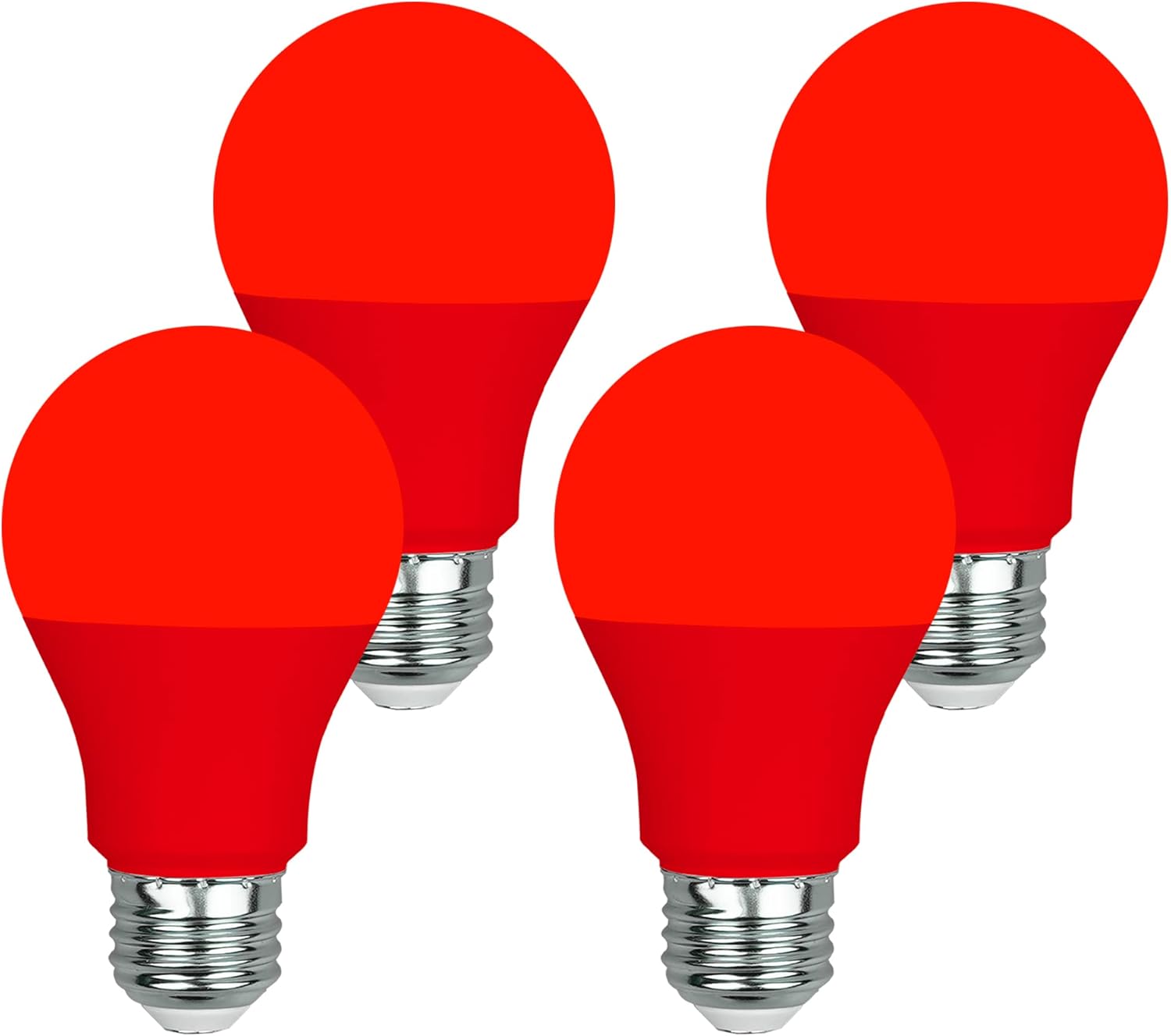 GREENIC Red Light Bulbs 9W (60 Watt Equivalent), 120V E26 Base A19 Red LED Lights for Bedroom, Porch, Holiday, Party, Valentine's Day, Halloween, Christmas, Home (4 Pack)