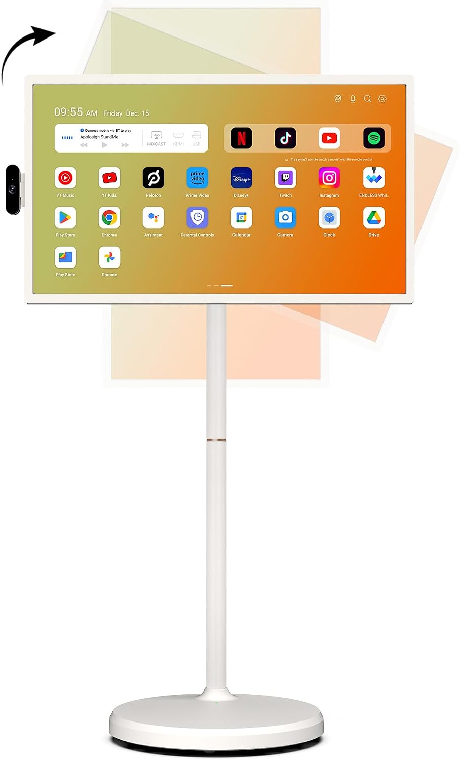 ApoloSign 32 Inch FHD Smart Portable TV on Wheels, Android 16 EDLA Certified, 128GB Storage, Built-in 15000mAh Battery, Voice Remote, Touch Screen TV with Rolling Stand for Home, Office - Gen2